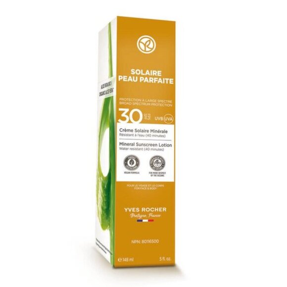 NEW YVES ROCHER 30SPF Mineral Sunscreen Zinc Oxide Face & Body Organic Aloe Vera - Picture 1 of 5